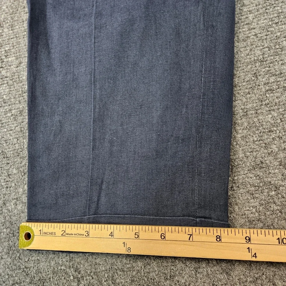 Structure Le Collezioni Mens 34S Navy Blue 100% Linen Pleated Cuffed Dress Pants